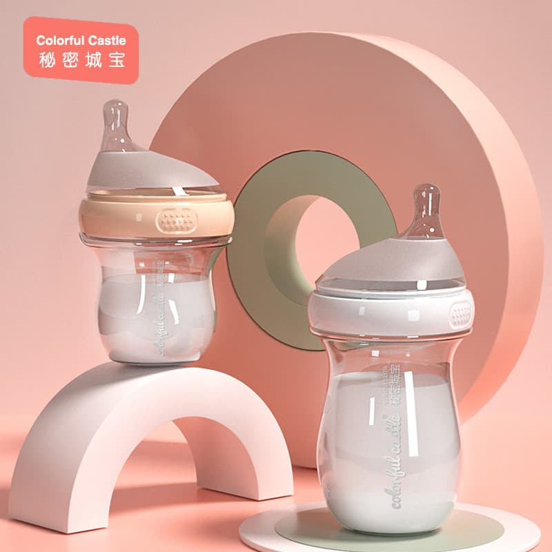 Garrafa de bebê de vidro excêntrico inteligente bebê recém-nascido bebê recém-nascido grande calibre Anti-cólica imitaçã