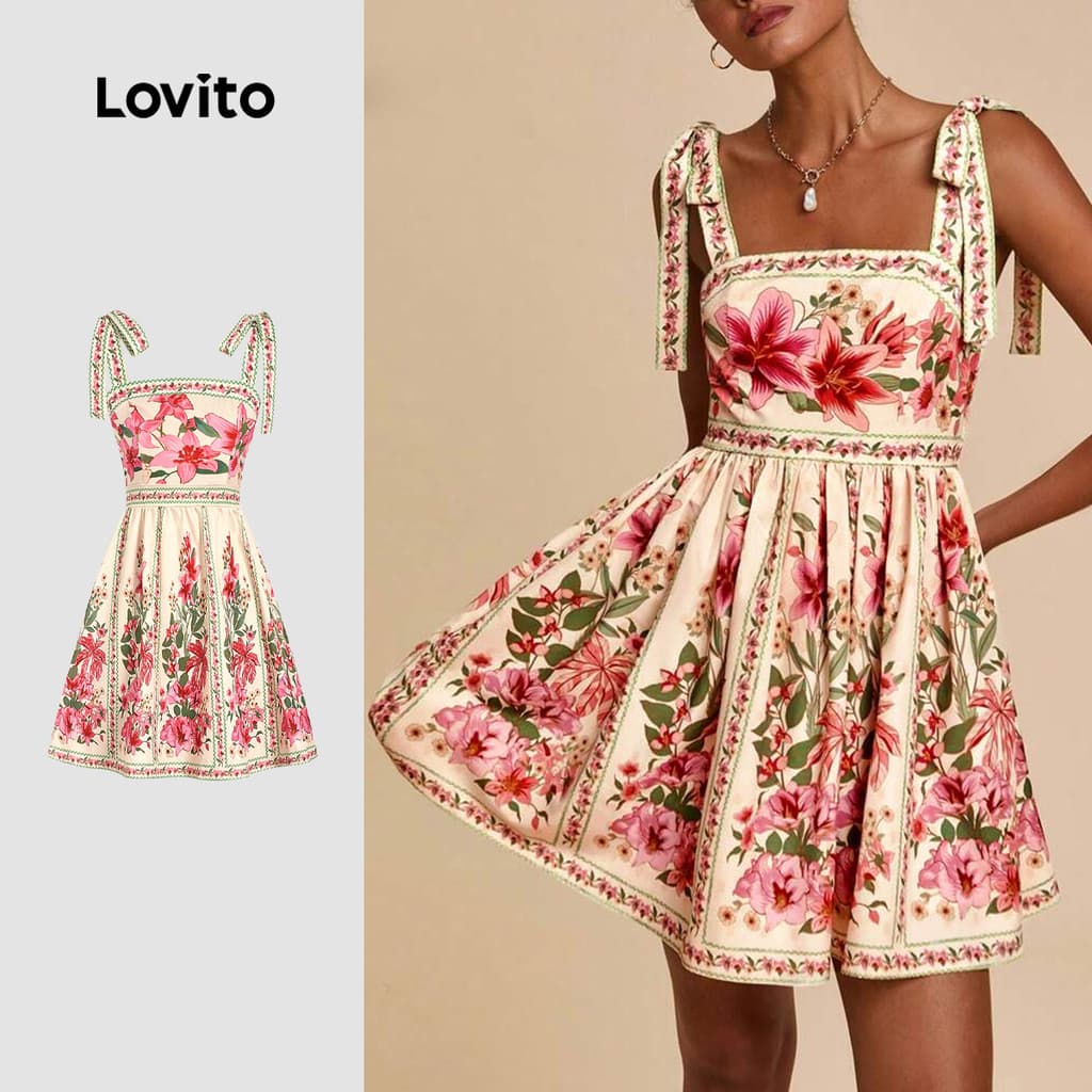 Lovito Férias Vestido Diário Lazer Escola Encontros E Viagens Com Cadarço Primavera/verão para Mulheres Bordado LBL32059