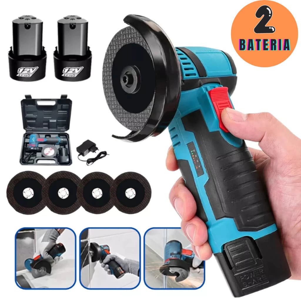 Esmerilhadeira Recarregável 12V Sem Fio 2 Baterias | 76mm Lixadeira Serra Mármore Angular Portátil
