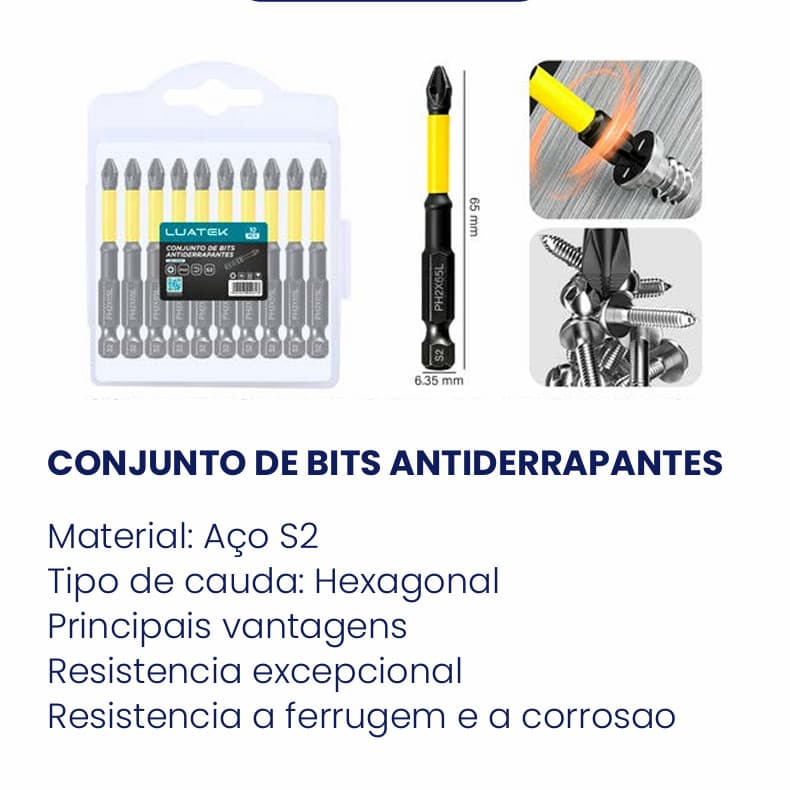Jogo 10 Bits Ponteira Phillips Imantada Furadeira Parafusadeira Antiderrapante LWJ-2234
