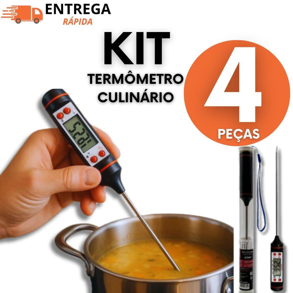 Termômetro Espeto Digital Inox para Alimentos Carne Óleo Água Leitura Instantânea Alta Precisão Cozinha Profissional