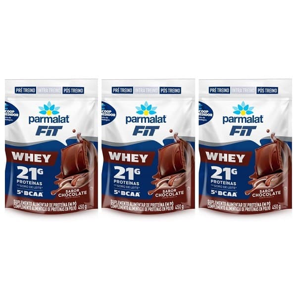 Whey Protein Pó Parmalat Energyfit Chocolate 450G -3 Unidades