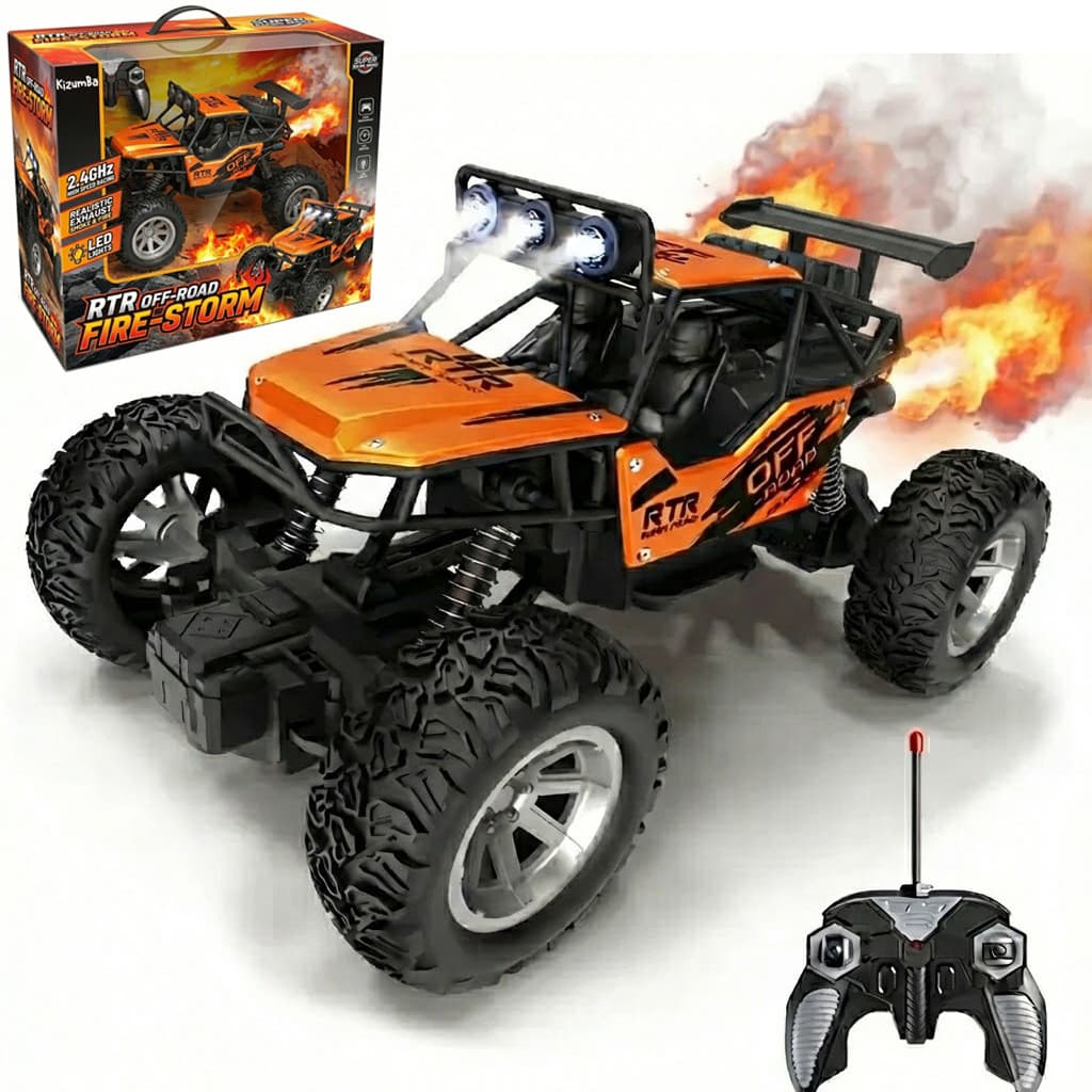 Carrinho de Controle Remoto Off 4x4 Road Jeep Jipe 10km/h Recarregavel Solta Fumaça LED Luz Kizumba
