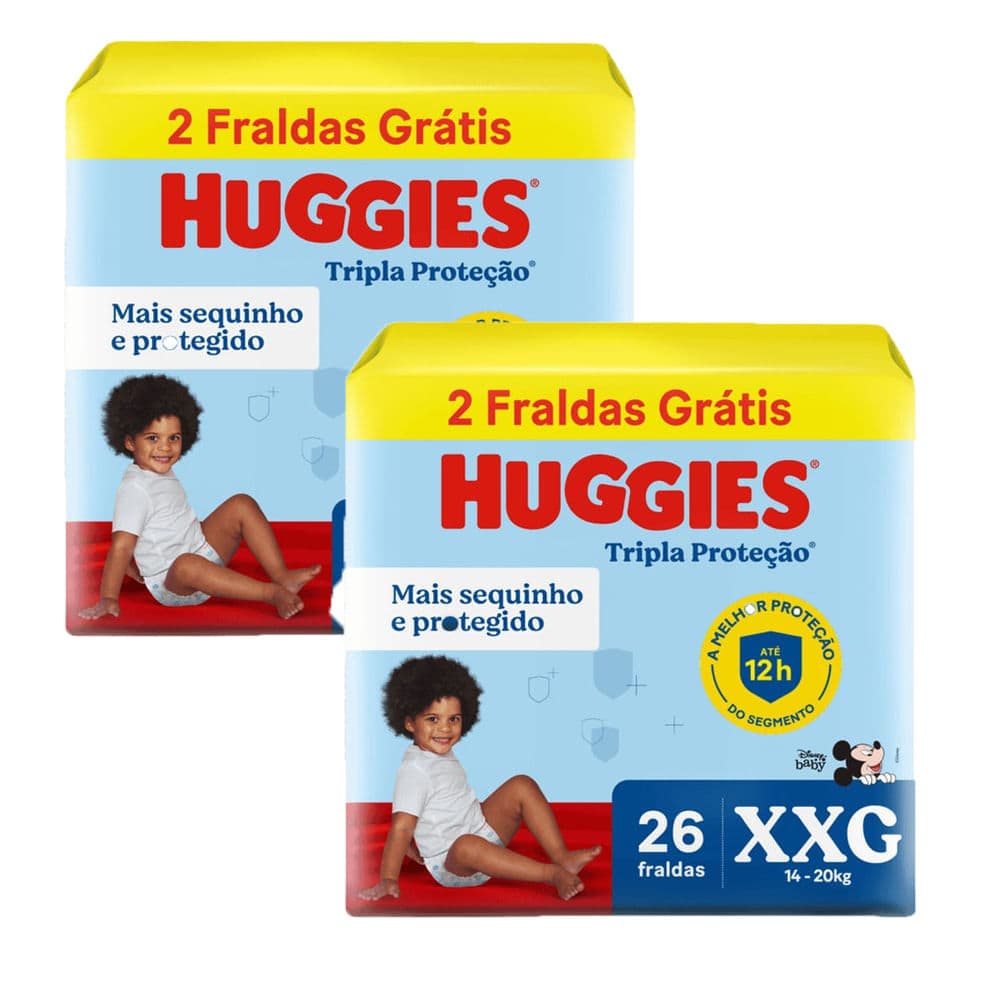 Kit 2 Fraldas Huggies Tripla Proteção Meguinha XXG - 52 Tiras
