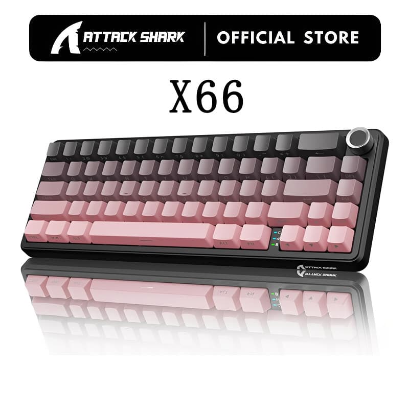 Teclado Mecânico Sem Fio Para Jogos ATTACK SHARK X66 Com Botão De Volume 60 % Bluetooth/2.4 Ghz/RGB Retroiluminado Later
