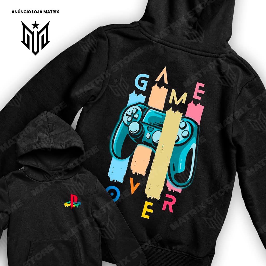 Moletom Canguru Game Over Video Game Ps1 Controle Frente E Verso Games