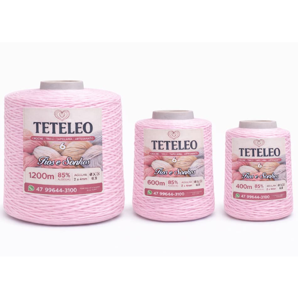 Barbante Antialérgico Sem Poeira Não Desbota TeTeLeo Fio Nº6 – Ideal para Crochê, Tricô e Artesanato Rosa BeBe