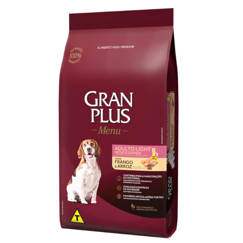 Ração GranPlus Menu Light Cachorros Adultos Frango e Arroz 15,0kg