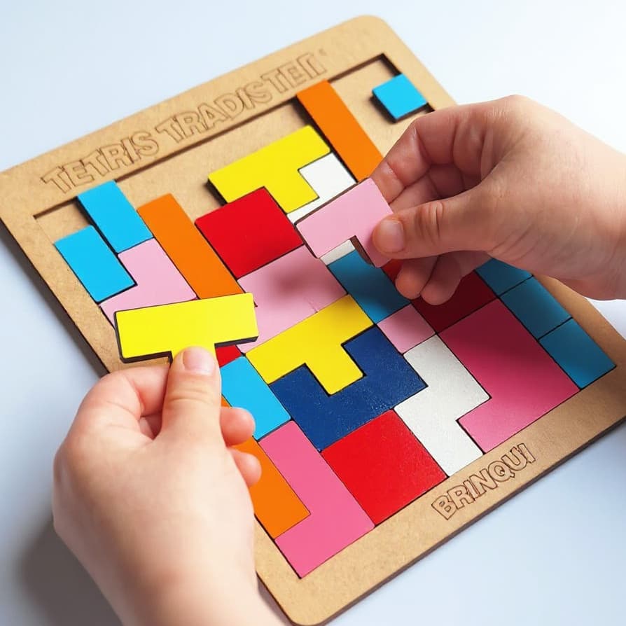 Tetris Quebra-Cabeça 3D Encaixe Colorido De Madeira Jogos Infantis Educativos Brinquedo Educativo