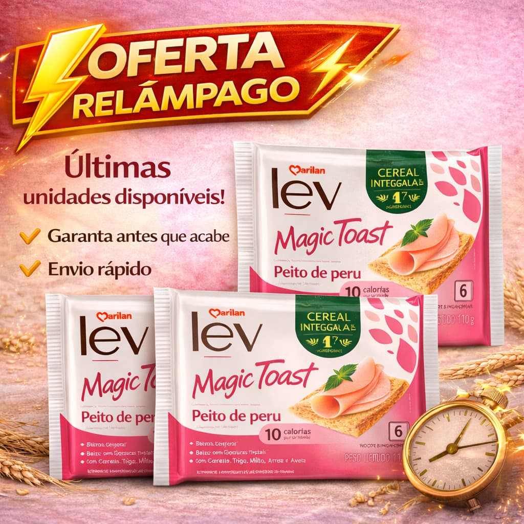 Torrada Marilan Lev Magic Toast Peito de Peru 110g Kit 3 Torradas Crocantes Snack Saudável