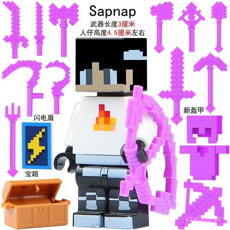 Novo produto compatível com Lego Minecraft: boneco de blocos de montar montado com arma mágica, minifigura dos sonhos, f