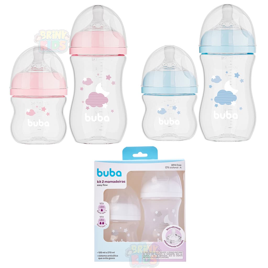 Kit 2 Mamadeira Buba Easy Flow Nuvem Anticólica 120 270 Ml