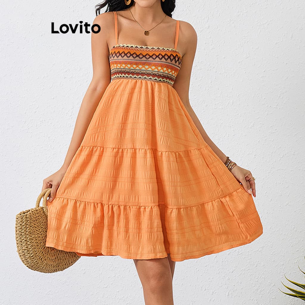 Lovito Férias Vestido Vestido Jacquard Geométrico Praia Para Mulheres LBL17589