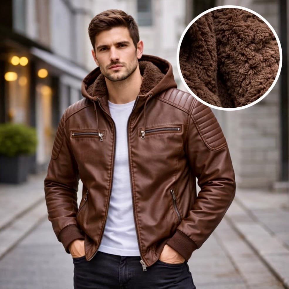Jaqueta Couro Masculina Forrada Premium Inverno Europeu Casaco Quente Elegante Proteção Vento E Frio Alta Qualidade