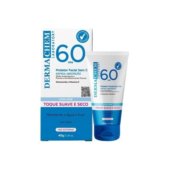 Protetor solar sem cor fps60 niacinamida e vitamina e dermachem 40g