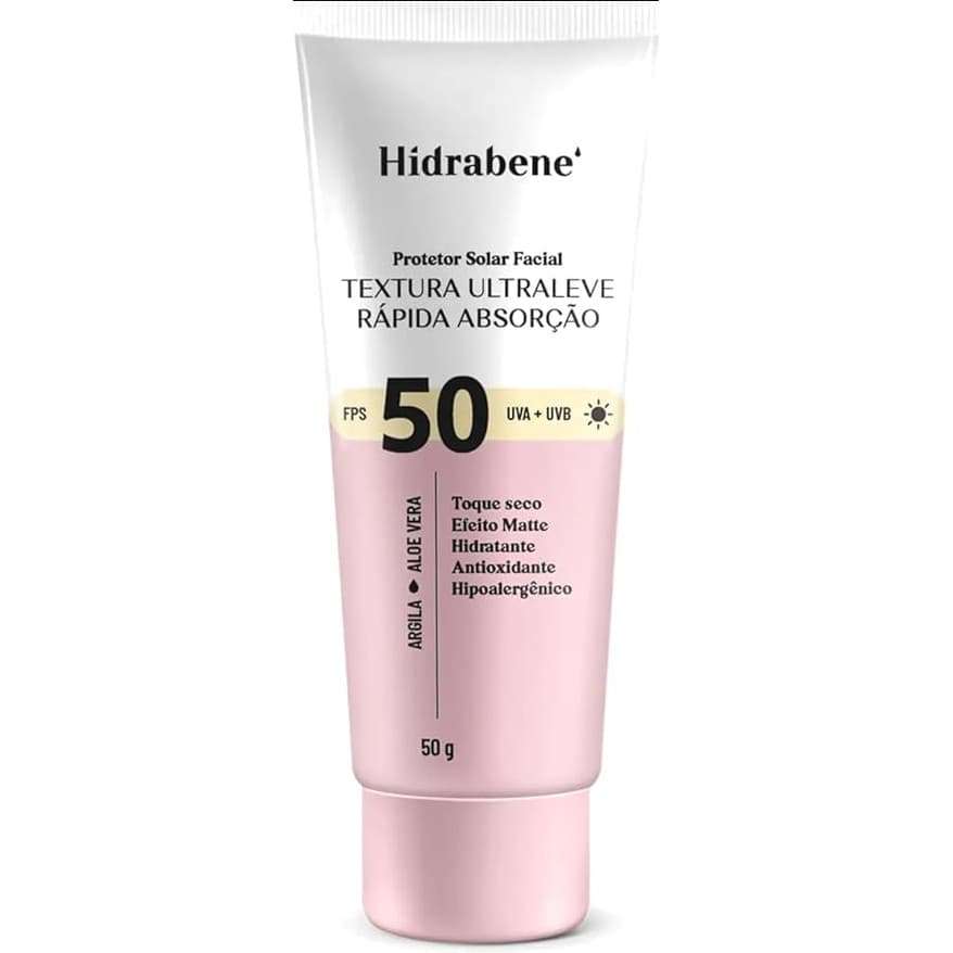 PROTETOR SOLAR FACIAL ***FPS 50*** HIDRABENE *TEXTURA ULTRALEVE* 50 G