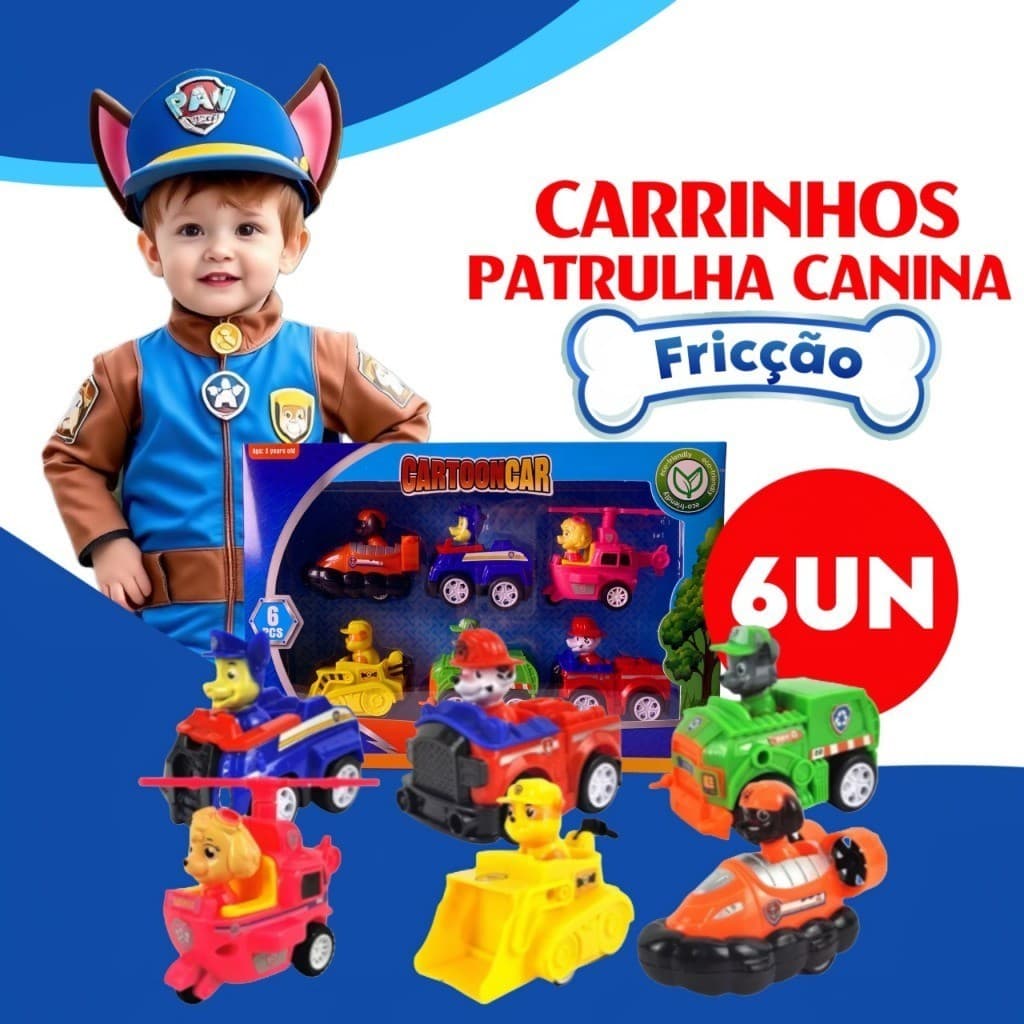 Kit 6/9 Carrinho Patrulha Canina Brinquedo Colecionável De Qualidade Premium