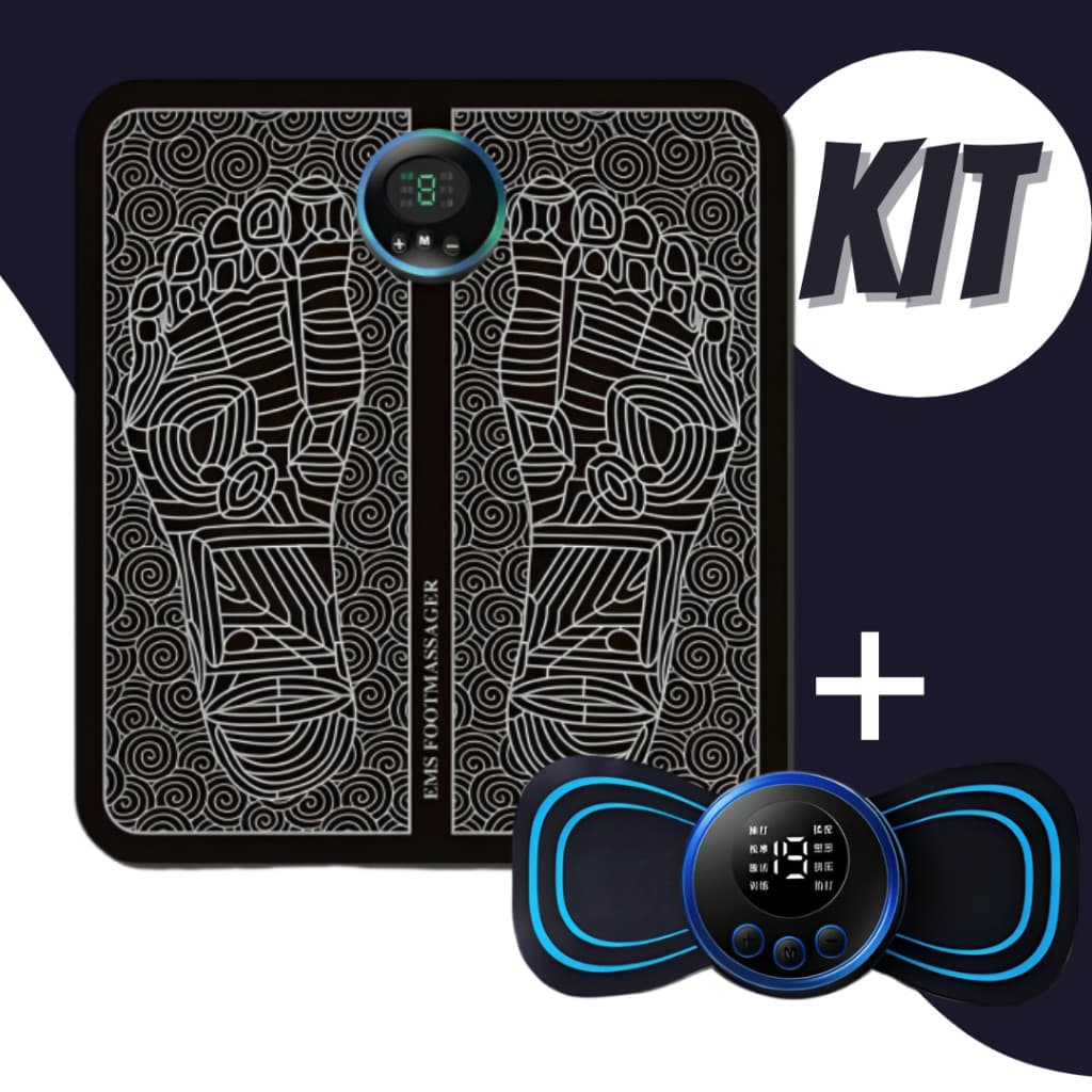 Kit Massageador Elétrico Portátil + Tapete Massageador para Pés ---- Relaxante Muscular Alivia Dor Pescoço Coluna EMS