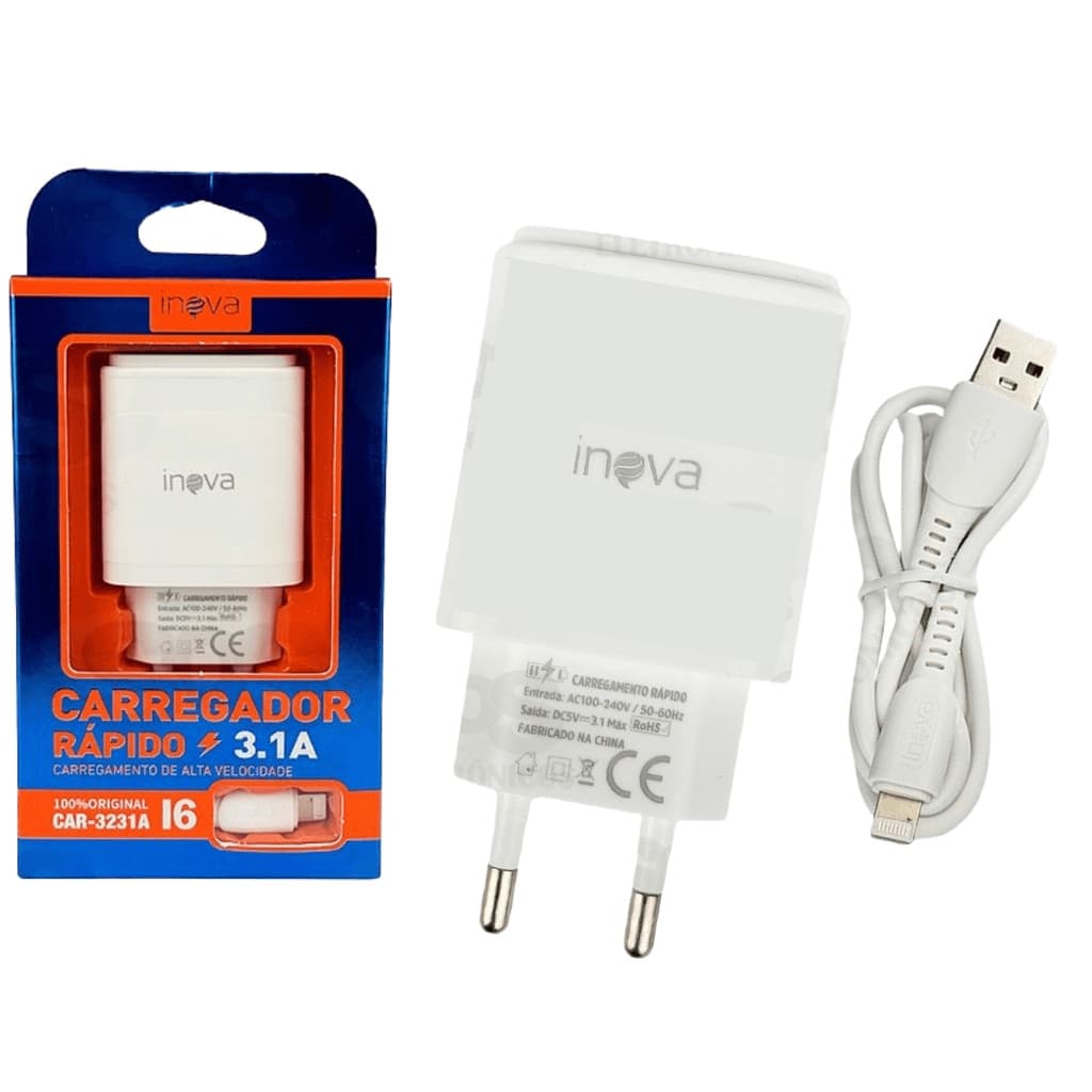 Kit 10 carregadores celular inova 3.1 iphone 2 usb carregamento rápido ios