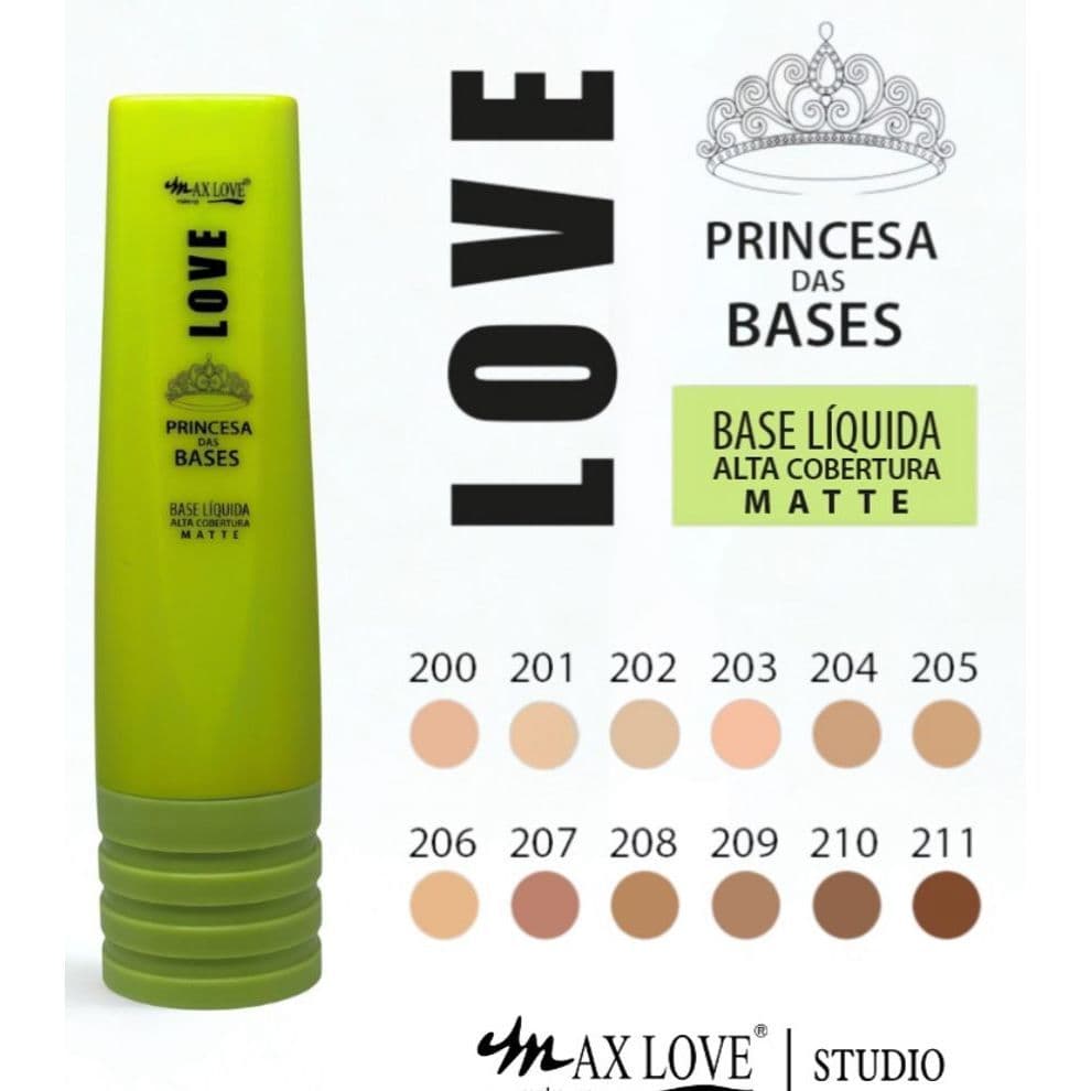 BASE LÍQUIDA ALTA COBERTURA MATTE PRINCESA DAS BASES 30ML MAX LOVE