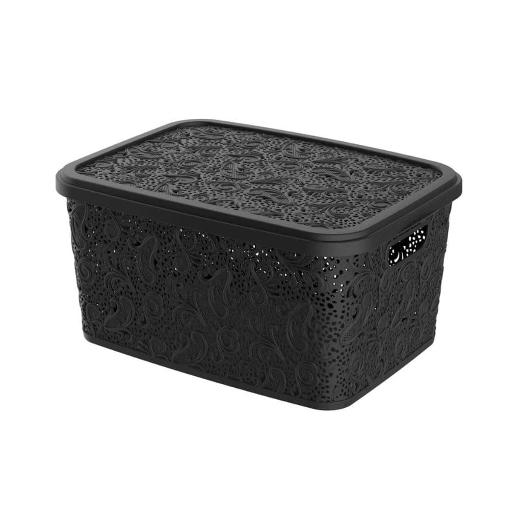 Cesto Organizador 10L Floral Preto Resistente Ideal Para Casa Lavanderia E Banheiro Multiuso