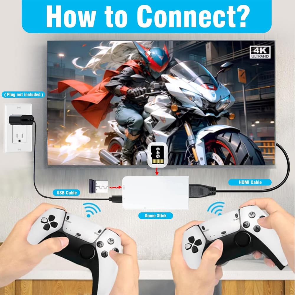 Console de Videogame M15 4K, Stick para TV, 64G, 20000 jogos integrados, console portátil retrô com controle sem fio