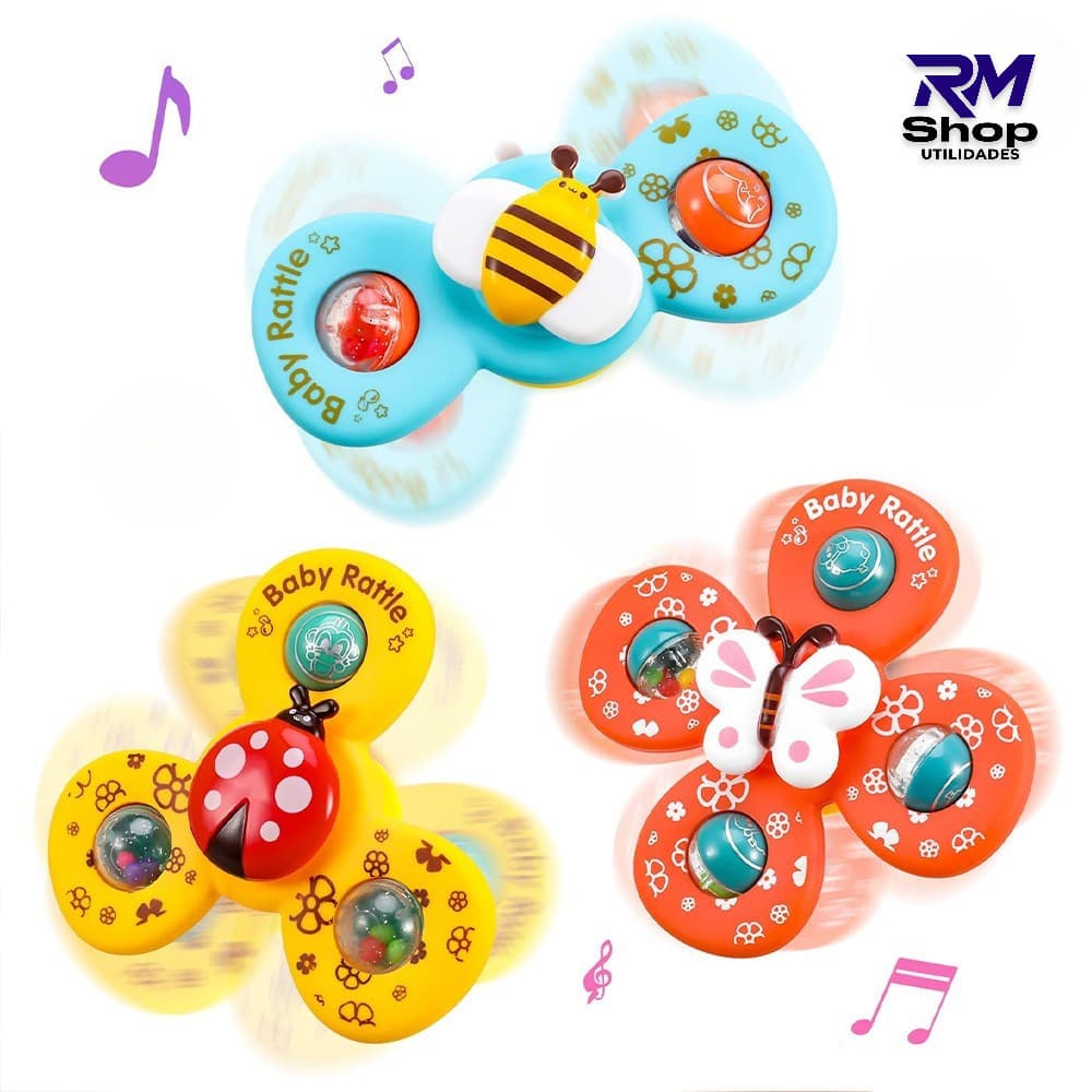Kit 3 Brinquedo Sensorial para Bebê - Ventosa Adesiva E Gira Spinner Atividade Educativa- ENVIO FULL