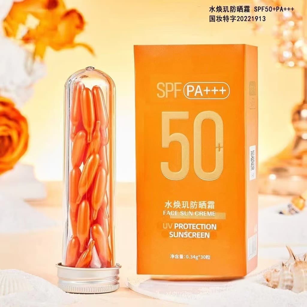 Senjina Loção Protetor Solar Hidratante para Pele FPS50+PA+++ Protetor Solar Hidratante Refrescante 0.34g * 30 Cápsulas