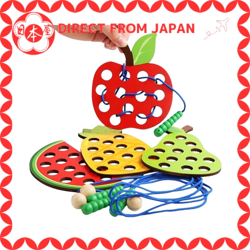 [Direto do Japão] Cordão para enfiar Brinquedo Montessori Brinquedo educativo Design de frutas Madeira Brinquedo de