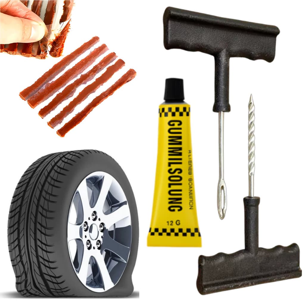 Kit Reparo Pneu Sem Câmara Completo Carro Moto Remendo com Cola Macarrão Completo - Envio Imediato