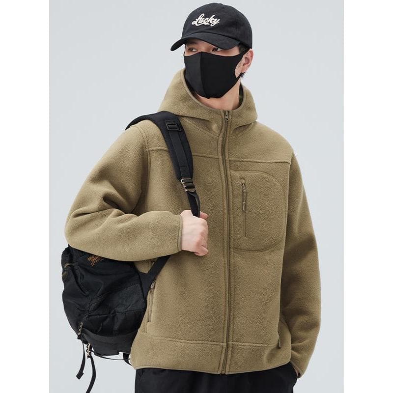 Dupla face Polar velo com capuz jaqueta masculina outono inverno 2025 novo estilo solto jaqueta Casual masculina outono 