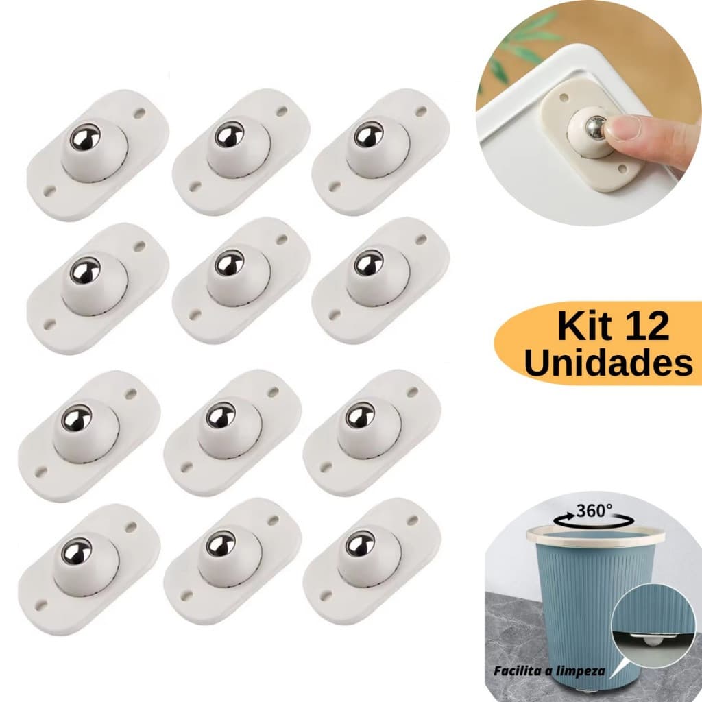 Kit Com 4/12 Rodinhas  Adesiva Conjunto  Esfera Rodizio Autoadesivas Rodízio De Aço Inoxidável 360°