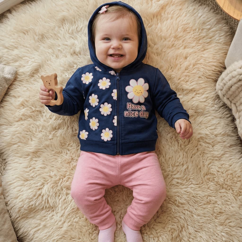 Conjunto Moletom Bebê Menina Inverno Roupa Infantil com Zíper Quentinho Sortido