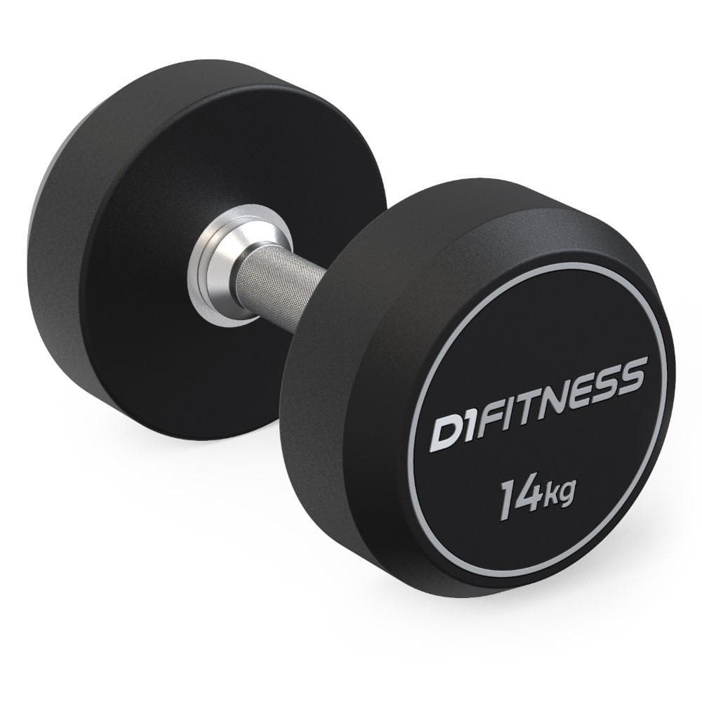Halter Dumbbell Rubber Elite 14kg D1Fitness Emborrachado Manopla Cromada Musculação Academia Crossfit Treino em Casa