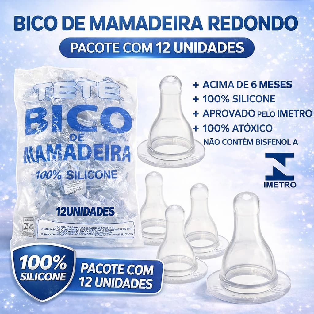 Kit 12 Un Bico de Mamadeira Redondo 100% Silicone Para Bebê Tetê Aprovado Pelo Inmetro