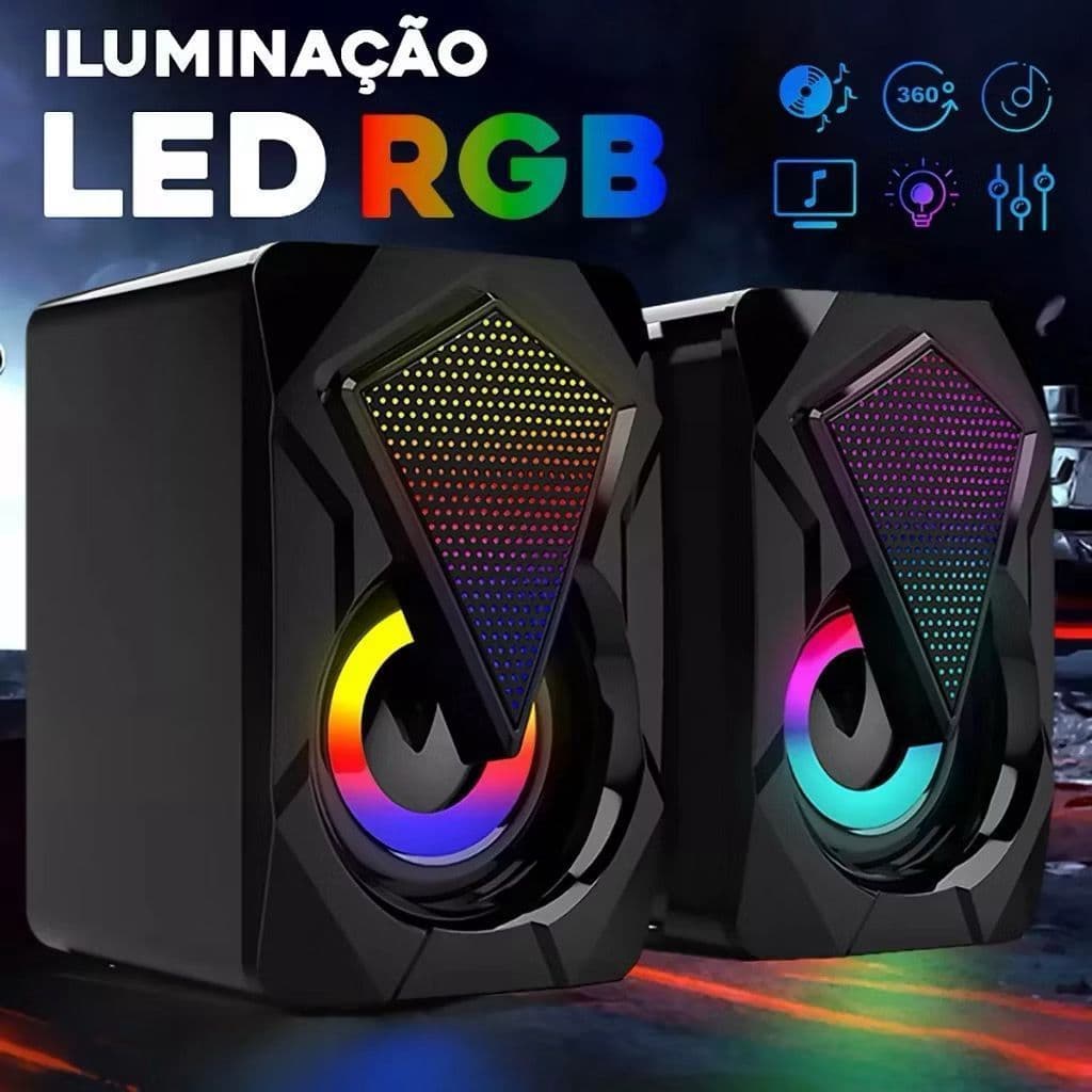 Caixa de Som Gamer RGB 6W para PC e Notebook | Alto-Falante USB P2 Estéreo Compacto