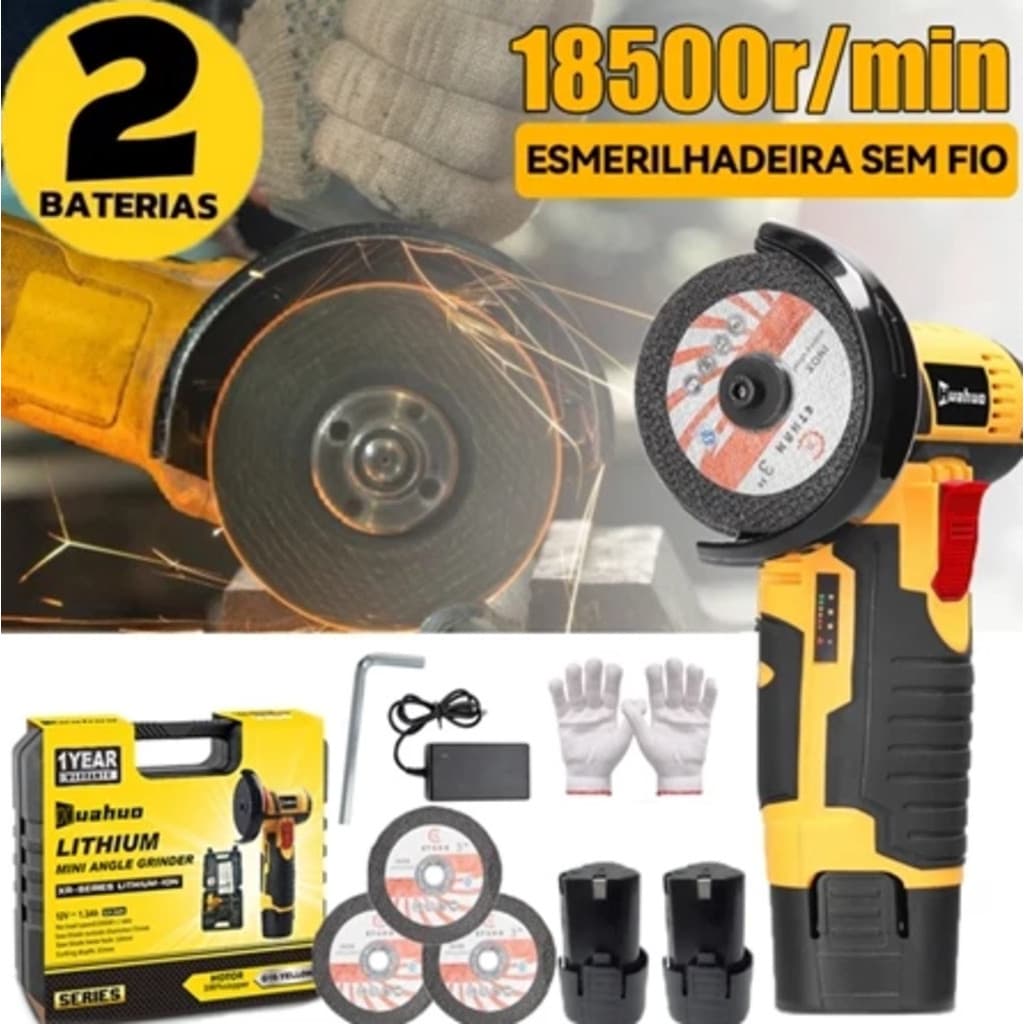Esmerilhadeira Angular SEM FIO 12V Recarregável 75mm-Portátil, para Corte de Mármore, Granito e Cerâmica (Com Bateria)