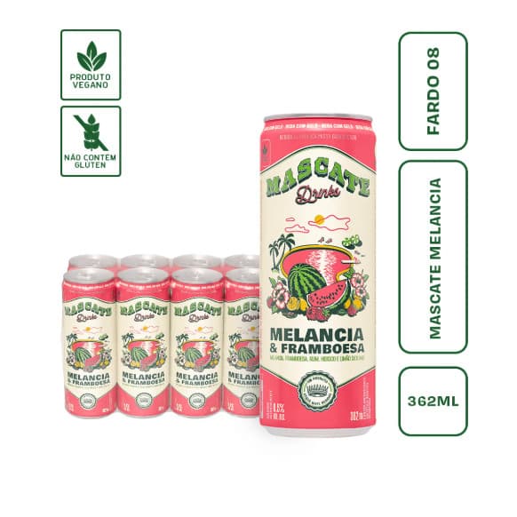 MASCATE DRINK MELANCIA E FRAMBOESA 362ML PACK COM 8 UN