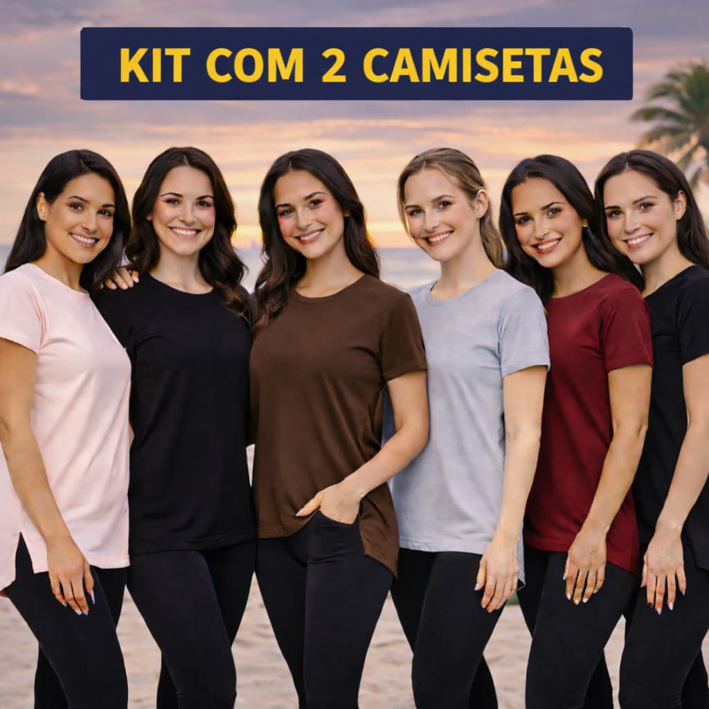 Kit 2 Blusas Feminina Academia Dry Fit Camisa Caminhada Musculação Treinos Camisetas Tapa Bum Bum 5 cores