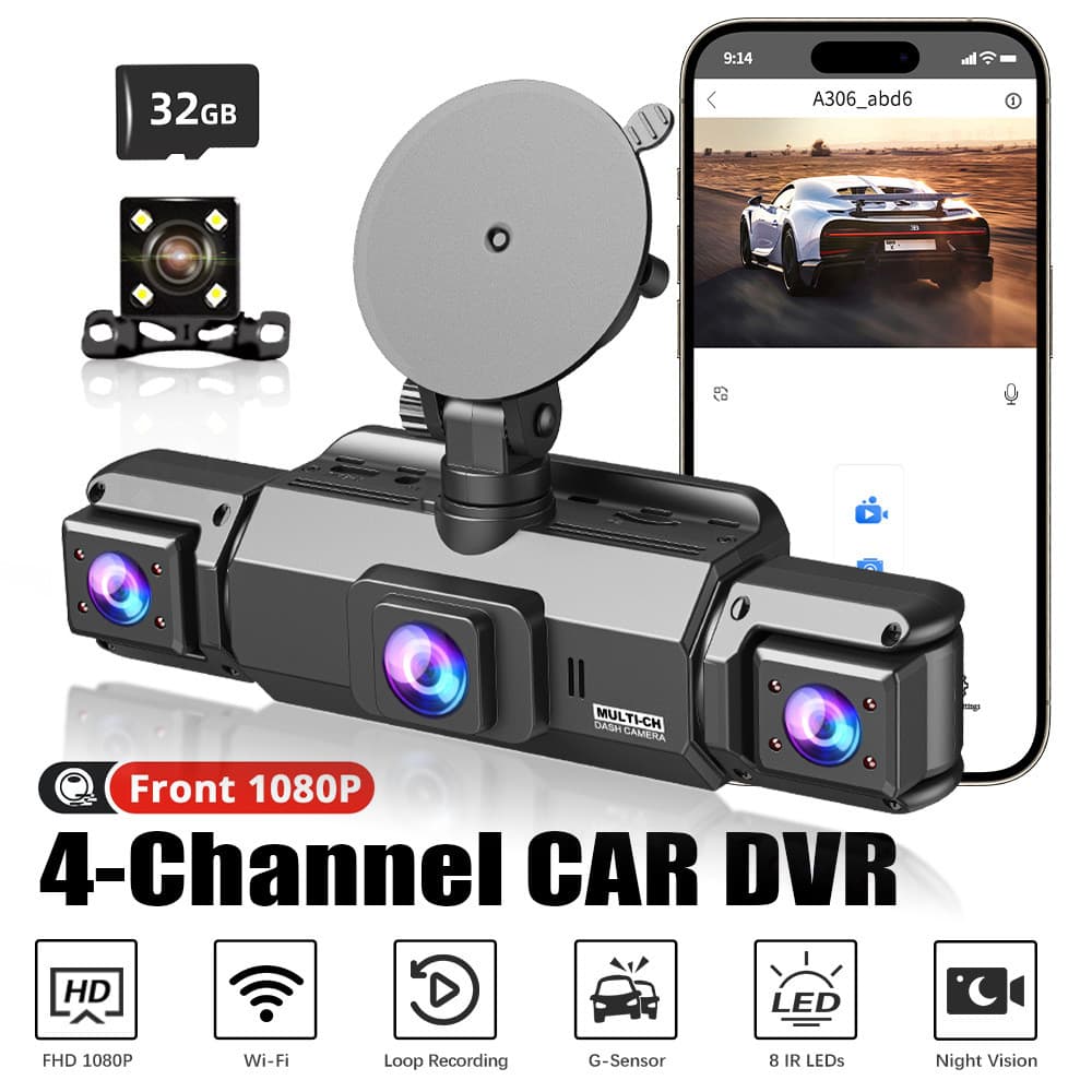 Dashcam 4 Canais Wifi Carro Dvr Painel Câmeras Para Maneira Do Caixa Traseira Modo De Estacionamento 24h Frente E Interi