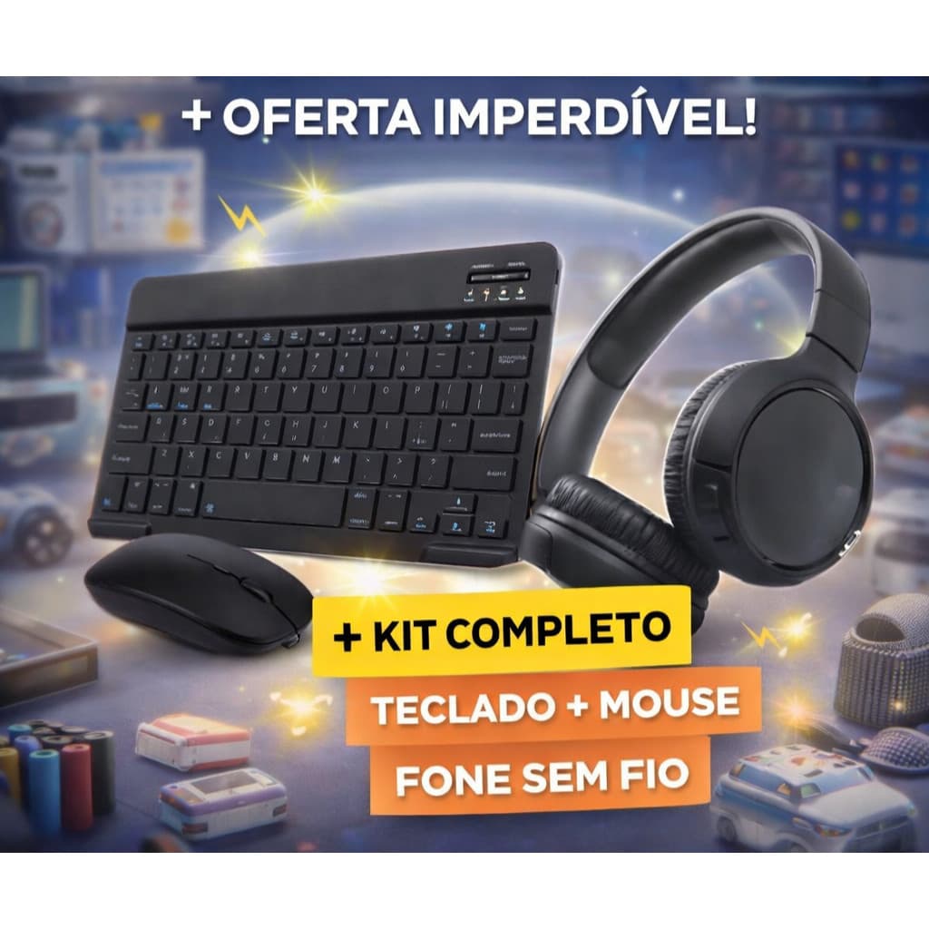 Kit Teclado e Mouse Sem Fio + Fone de Ouvido Sem Fio, Teclado e Mouse sem fio, Mouse sem fio