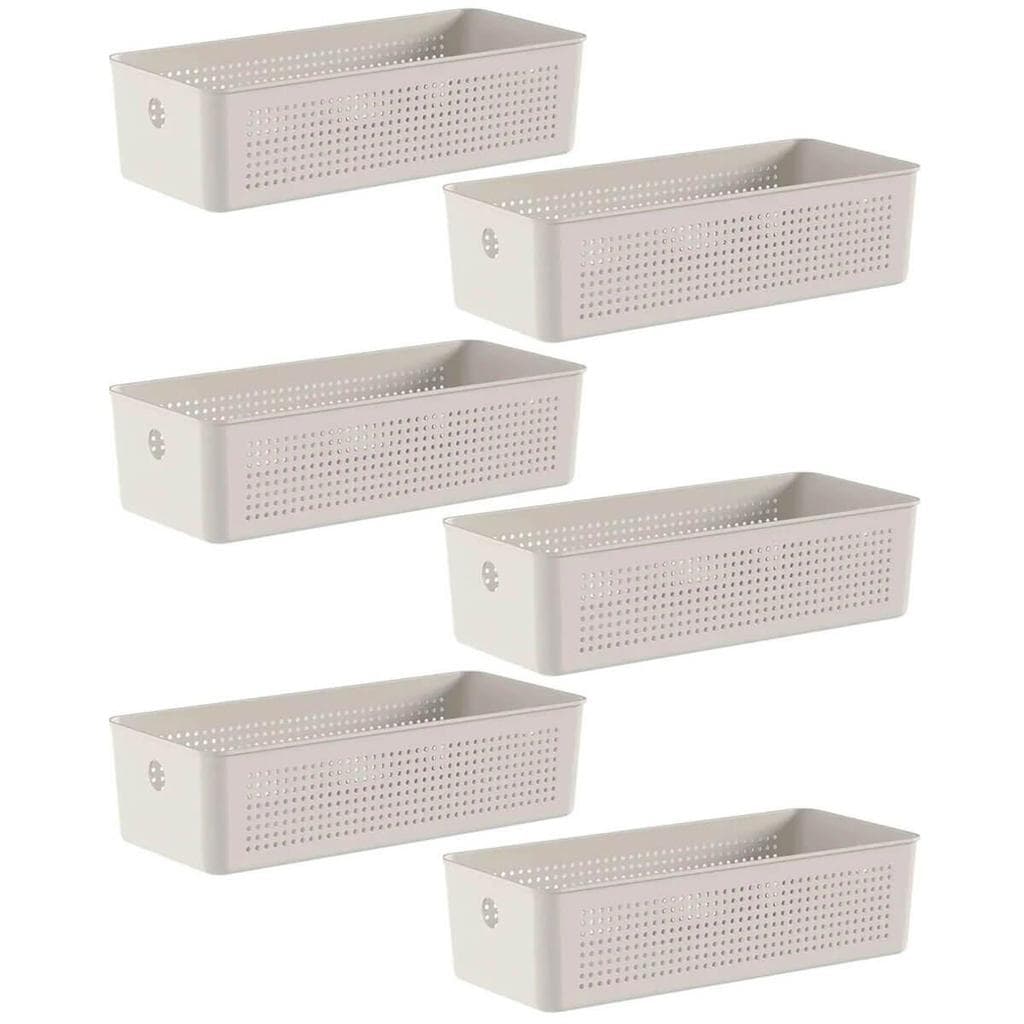 Kit 6 Caixas Organizadoras Multiuso 4,5L Flow Bege Cesto Retangular Closet Banheiro Lavanderia