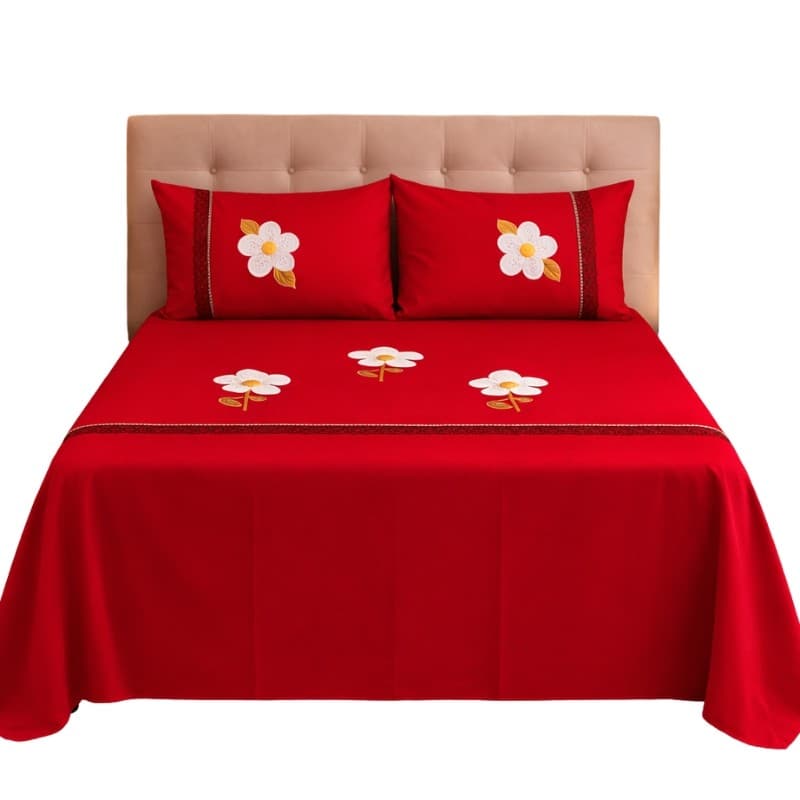 Kit Lençol Casal 3 Peças Bordado Jogo Cama Casal Lençol Com Fronha 1,90 x 2,20