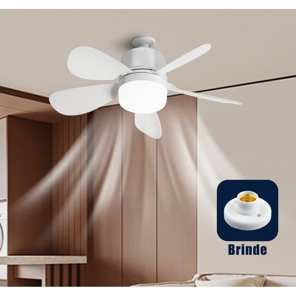 Ventilador de Teto com Luz Silencioso Controle Remoto Economica Instalação Fácil LED Bivolt E27