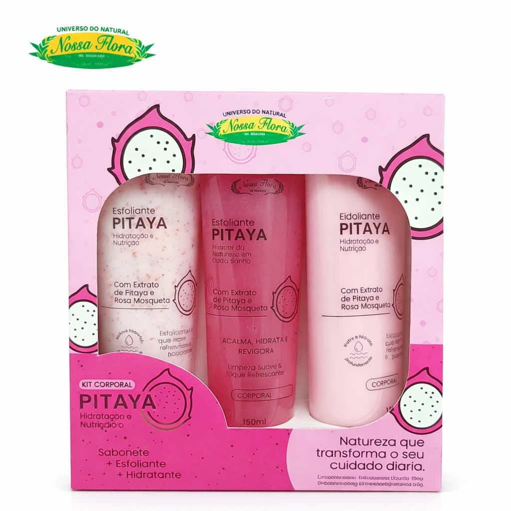Kit Hidratante Corporal Pitaya Nossa Flora Sabonete Esfoliante HIDRATANTE
