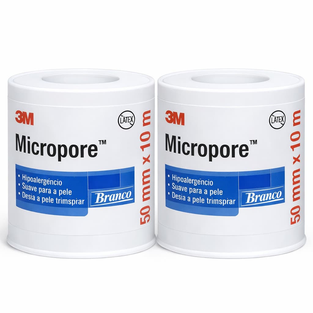 Kit 2 Fita Micropore 3M Branca Branco 5cm x 10m Fita cirurgica microporosa