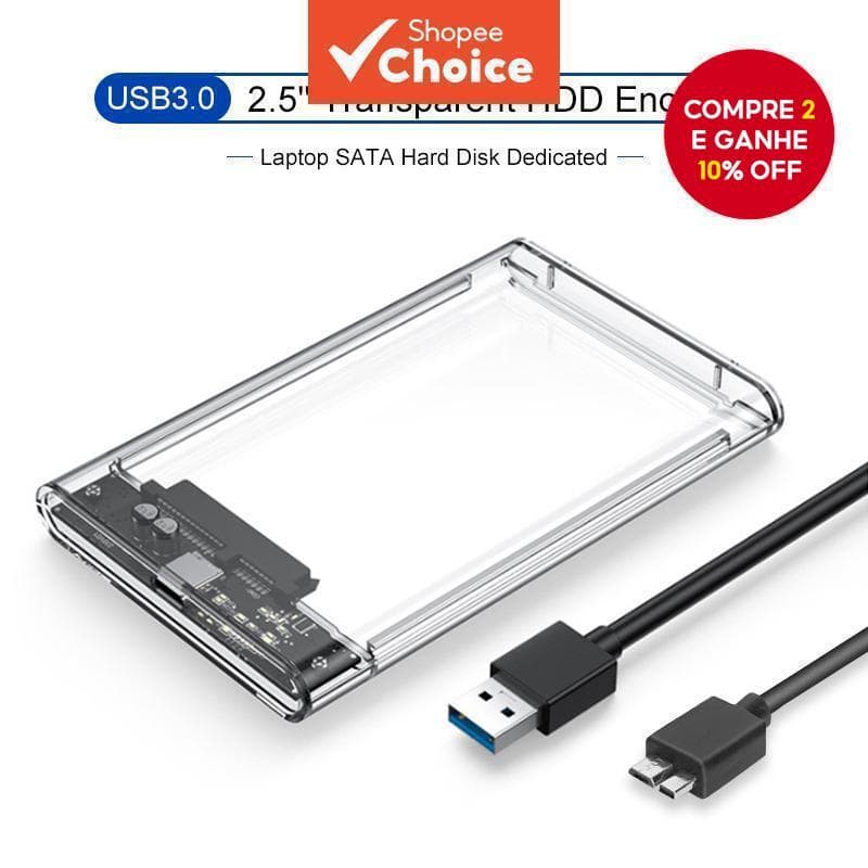 Caixa De Disco Rígido Transparente HDD Gabinete 2.5 " USB3.0 Para Micro Cabo Externo SATA SSD