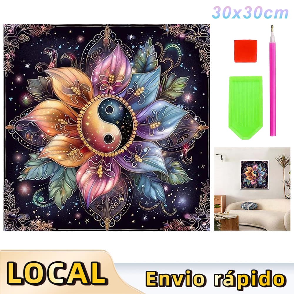 Kit Completo de Pintura de Diamante 5D Quadrada 30x30cm, Arte Terapêutica Anti-Stress,Flor de Bagua