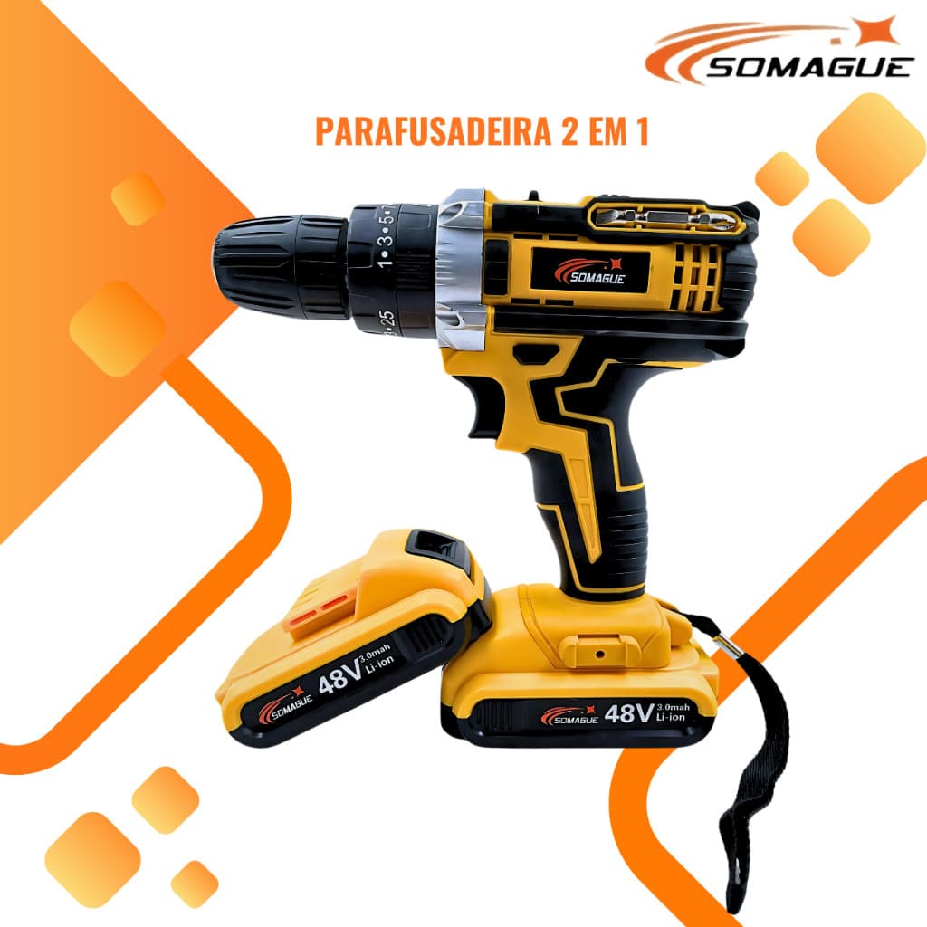 Parafusadeira furadeira 48v Com gancho e 2 bateria