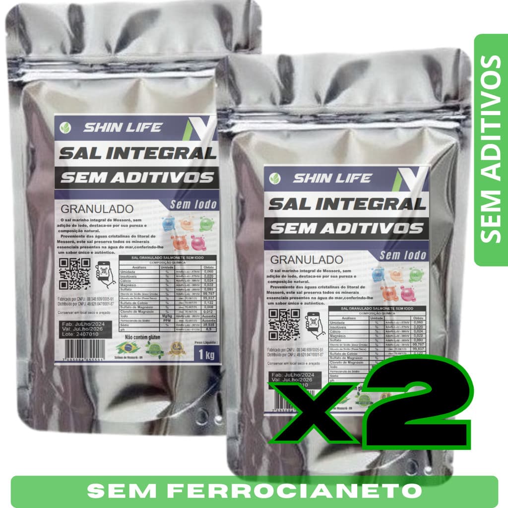 Sal Marinho Integral Sem Aditivos Granulado 2KG Sem Iodo Mossoro